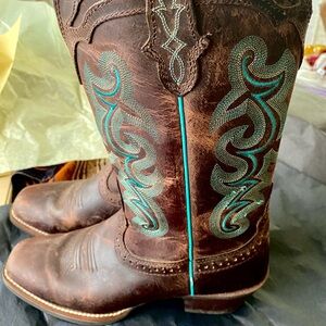 Justin Boots Brown and Teal Heeled Boots